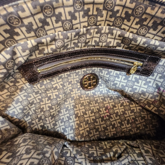 EUC TORY BURCH METALLIC BROWN/BRONZ BAG GOLD HARDWARE FULL ZIP - Picture 9 of 16